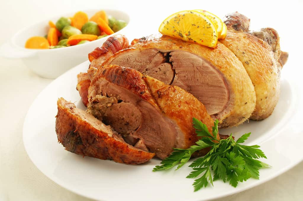 Roast duck with seasonal vegetables