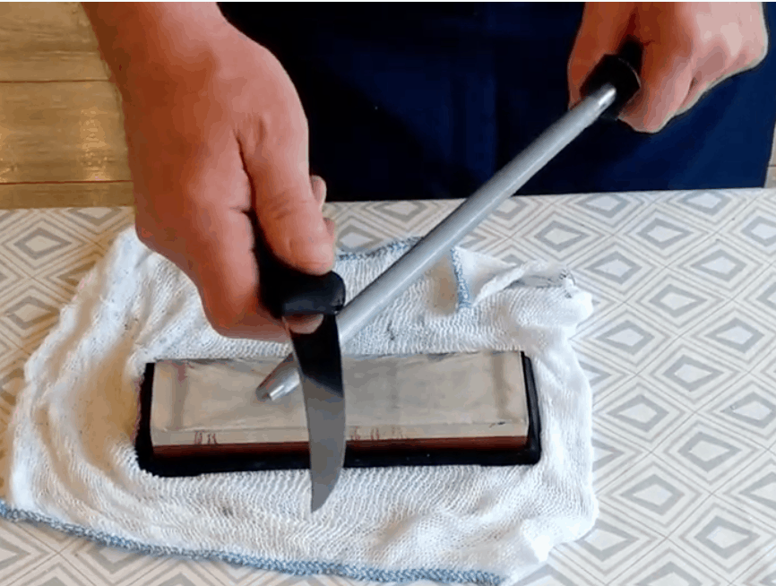honing knife on a steel